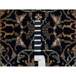 2'7"x8'1" Caviar Blue, Antiqued Fine Heriz Re-Creation with All Over Vines Design, Hand Spun New Zealand Wool, Hand Knotted, Vegetable Dyes, Runner, Oriental Rug FWR549006
