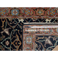 Load image into Gallery viewer, 2&#39;7&quot;x8&#39;1&quot; Caviar Blue, Antiqued Fine Heriz Re-Creation with All Over Vines Design, Hand Spun New Zealand Wool, Hand Knotted, Vegetable Dyes, Runner, Oriental Rug FWR549006