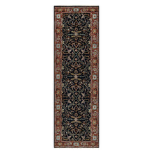 Load image into Gallery viewer, 2&#39;7&quot;x8&#39;3&quot; Midnight Blue, Antiqued Fine Heriz Re-Creation with All Over Vines Design, Hand Knotted, Hand Spun New Zealand Wool, Vegetable Dyes, Runner, Oriental Rug FWR549030
