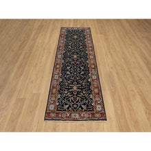 Load image into Gallery viewer, 2&#39;7&quot;x8&#39;3&quot; Midnight Blue, Antiqued Fine Heriz Re-Creation with All Over Vines Design, Hand Knotted, Hand Spun New Zealand Wool, Vegetable Dyes, Runner, Oriental Rug FWR549030