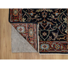 Load image into Gallery viewer, 2&#39;7&quot;x8&#39;3&quot; Midnight Blue, Antiqued Fine Heriz Re-Creation with All Over Vines Design, Hand Knotted, Hand Spun New Zealand Wool, Vegetable Dyes, Runner, Oriental Rug FWR549030