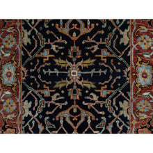 Load image into Gallery viewer, 2&#39;7&quot;x8&#39;3&quot; Midnight Blue, Antiqued Fine Heriz Re-Creation with All Over Vines Design, Hand Knotted, Hand Spun New Zealand Wool, Vegetable Dyes, Runner, Oriental Rug FWR549030