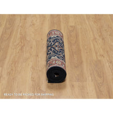 Load image into Gallery viewer, 2&#39;7&quot;x8&#39;3&quot; Midnight Blue, Antiqued Fine Heriz Re-Creation with All Over Vines Design, Hand Knotted, Hand Spun New Zealand Wool, Vegetable Dyes, Runner, Oriental Rug FWR549030