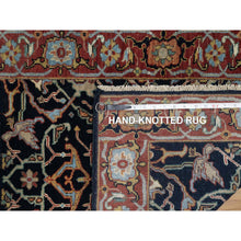 Load image into Gallery viewer, 2&#39;7&quot;x8&#39;3&quot; Midnight Blue, Antiqued Fine Heriz Re-Creation with All Over Vines Design, Hand Knotted, Hand Spun New Zealand Wool, Vegetable Dyes, Runner, Oriental Rug FWR549030