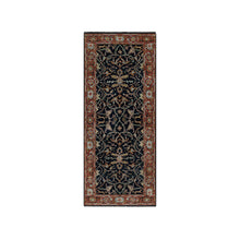 Load image into Gallery viewer, 2&#39;7&quot;x6&#39;2&quot; Midnight Blue, Antiqued Fine Heriz Re-Creation with All Over Vines Design, Hand Knotted, Hand Spun New Zealand Wool, Vegetable Dyes, Runner, Oriental Rug FWR549036