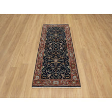 Load image into Gallery viewer, 2&#39;7&quot;x6&#39;2&quot; Midnight Blue, Antiqued Fine Heriz Re-Creation with All Over Vines Design, Hand Knotted, Hand Spun New Zealand Wool, Vegetable Dyes, Runner, Oriental Rug FWR549036