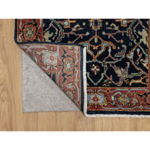 Load image into Gallery viewer, 2&#39;7&quot;x6&#39;2&quot; Midnight Blue, Antiqued Fine Heriz Re-Creation with All Over Vines Design, Hand Knotted, Hand Spun New Zealand Wool, Vegetable Dyes, Runner, Oriental Rug FWR549036