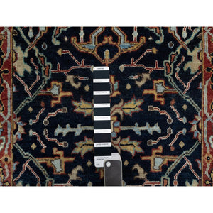 2'7"x6'2" Midnight Blue, Antiqued Fine Heriz Re-Creation with All Over Vines Design, Hand Knotted, Hand Spun New Zealand Wool, Vegetable Dyes, Runner, Oriental Rug FWR549036