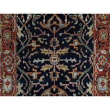 Load image into Gallery viewer, 2&#39;7&quot;x6&#39;2&quot; Midnight Blue, Antiqued Fine Heriz Re-Creation with All Over Vines Design, Hand Knotted, Hand Spun New Zealand Wool, Vegetable Dyes, Runner, Oriental Rug FWR549036