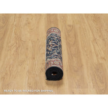 Load image into Gallery viewer, 2&#39;7&quot;x6&#39;2&quot; Midnight Blue, Antiqued Fine Heriz Re-Creation with All Over Vines Design, Hand Knotted, Hand Spun New Zealand Wool, Vegetable Dyes, Runner, Oriental Rug FWR549036