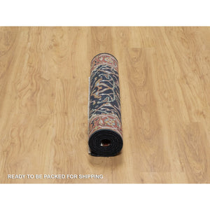 2'7"x6'2" Midnight Blue, Antiqued Fine Heriz Re-Creation with All Over Vines Design, Hand Knotted, Hand Spun New Zealand Wool, Vegetable Dyes, Runner, Oriental Rug FWR549036