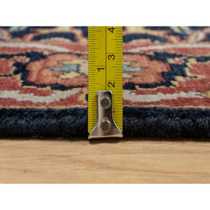 2'7"x6'2" Midnight Blue, Antiqued Fine Heriz Re-Creation with All Over Vines Design, Hand Knotted, Hand Spun New Zealand Wool, Vegetable Dyes, Runner, Oriental Rug FWR549036