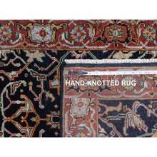 Load image into Gallery viewer, 2&#39;7&quot;x6&#39;2&quot; Midnight Blue, Antiqued Fine Heriz Re-Creation with All Over Vines Design, Hand Knotted, Hand Spun New Zealand Wool, Vegetable Dyes, Runner, Oriental Rug FWR549036