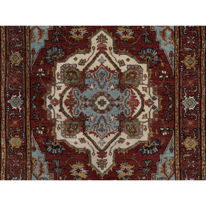 3'1"x5'1" Auburn Red, Antiqued Fine Heriz Re-creation, Medallion Design, Hand Spun New Zealand Wool, Hand Knotted, Soft Pile, Vegetable Dyes, Oriental Rug FWR549048