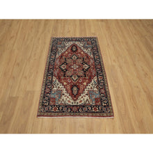 Load image into Gallery viewer, 3&#39;x5&#39; Brick Red, Antiqued Fine Heriz Re-creation With Geometric Medallion Design, Hand Knotted, Hand Spun New Zealand Wool, Soft And Plush, Oriental Rug FWR549054
