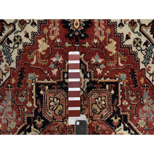 3'x5' Brick Red, Antiqued Fine Heriz Re-creation With Geometric Medallion Design, Hand Knotted, Hand Spun New Zealand Wool, Soft And Plush, Oriental Rug FWR549054