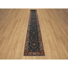 Load image into Gallery viewer, 2&#39;6&quot;x20&#39;1&quot; Midnight Blue, Hand Knotted, Antiqued Fine Heriz Re-Creation with All Over Vines Design, Hand Spun New Zealand Wool, Soft Pile, Vegetable Dyes, XL Runner, Oriental Rug FWR549072