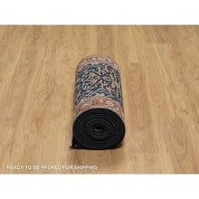 Load image into Gallery viewer, 2&#39;6&quot;x20&#39;1&quot; Midnight Blue, Hand Knotted, Antiqued Fine Heriz Re-Creation with All Over Vines Design, Hand Spun New Zealand Wool, Soft Pile, Vegetable Dyes, XL Runner, Oriental Rug FWR549072