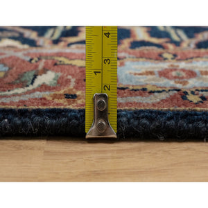 2'6"x20'1" Midnight Blue, Hand Knotted, Antiqued Fine Heriz Re-Creation with All Over Vines Design, Hand Spun New Zealand Wool, Soft Pile, Vegetable Dyes, XL Runner, Oriental Rug FWR549072