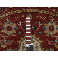 Load image into Gallery viewer, 6&#39;x6&#39; Salsa Red, Antiqued Fine Heriz Re-Creation, Medallion Design, Hand Knotted, Soft Pile, Hand Spun New Zealand Wool, Vegetable Dyes, Round, Oriental Rug FWR549078