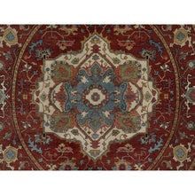 Load image into Gallery viewer, 6&#39;x6&#39; Salsa Red, Antiqued Fine Heriz Re-Creation, Medallion Design, Hand Knotted, Soft Pile, Hand Spun New Zealand Wool, Vegetable Dyes, Round, Oriental Rug FWR549078