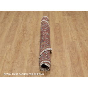 6'x6' Salsa Red, Antiqued Fine Heriz Re-Creation, Medallion Design, Hand Knotted, Soft Pile, Hand Spun New Zealand Wool, Vegetable Dyes, Round, Oriental Rug FWR549078