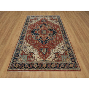 6'3"x9'1" Barn Red, Antiqued Fine Heriz Re-creation, Medallion Design, Hand Knotted, Soft Pile, Hand Spun New Zealand Wool, Vegetable Dyes, Oriental Rug FWR549084