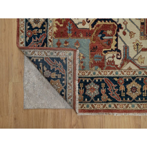 6'3"x9'1" Barn Red, Antiqued Fine Heriz Re-creation, Medallion Design, Hand Knotted, Soft Pile, Hand Spun New Zealand Wool, Vegetable Dyes, Oriental Rug FWR549084