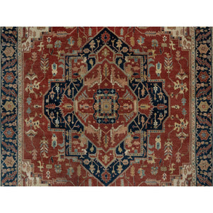 6'3"x9'1" Barn Red, Antiqued Fine Heriz Re-creation, Medallion Design, Hand Knotted, Soft Pile, Hand Spun New Zealand Wool, Vegetable Dyes, Oriental Rug FWR549084