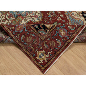 6'x9'2" Chili Red, Antiqued Fine Heriz Re-creation, Medallion Design, Hand Knotted, Soft Pile, Hand Spun New Zealand Wool, Vegetable Dyes, Oriental Rug FWR549090