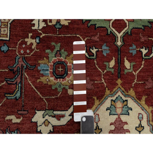 6'x9'2" Chili Red, Antiqued Fine Heriz Re-creation, Medallion Design, Hand Knotted, Soft Pile, Hand Spun New Zealand Wool, Vegetable Dyes, Oriental Rug FWR549090