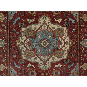 6'x9'2" Chili Red, Antiqued Fine Heriz Re-creation, Medallion Design, Hand Knotted, Soft Pile, Hand Spun New Zealand Wool, Vegetable Dyes, Oriental Rug FWR549090