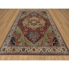 Load image into Gallery viewer, 9&#39;x12&#39;1&quot; Barn Red, Antiqued Fine Heriz Re-creation, Medallion Design, Hand Knotted, Soft Pile, Hand Spun New Zealand Wool, Vegetable Dyes, Oriental Rug FWR549096