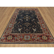 Load image into Gallery viewer, 9&#39;x12&#39;1&quot; Caviar Blue, Antiqued Fine Heriz Re-creation With All Over Vines Design, Soft Pile, Hand Spun New Zealand Wool, Hand Knotted, Vegetable Dyes, Oriental Rug FWR549102