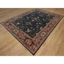 Load image into Gallery viewer, 9&#39;x12&#39;1&quot; Caviar Blue, Antiqued Fine Heriz Re-creation With All Over Vines Design, Soft Pile, Hand Spun New Zealand Wool, Hand Knotted, Vegetable Dyes, Oriental Rug FWR549102