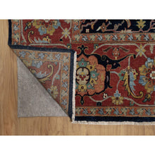 Load image into Gallery viewer, 9&#39;x12&#39;1&quot; Caviar Blue, Antiqued Fine Heriz Re-creation With All Over Vines Design, Soft Pile, Hand Spun New Zealand Wool, Hand Knotted, Vegetable Dyes, Oriental Rug FWR549102