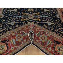 Load image into Gallery viewer, 9&#39;x12&#39;1&quot; Caviar Blue, Antiqued Fine Heriz Re-creation With All Over Vines Design, Soft Pile, Hand Spun New Zealand Wool, Hand Knotted, Vegetable Dyes, Oriental Rug FWR549102