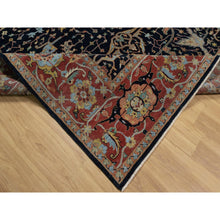 Load image into Gallery viewer, 9&#39;x12&#39;1&quot; Caviar Blue, Antiqued Fine Heriz Re-Creation with All Over Vines Design, Soft Pile, Hand Spun New Zealand Wool, Hand Knotted, Vegetable Dyes, Oriental Rug FWR549102