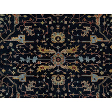 Load image into Gallery viewer, 9&#39;x12&#39;1&quot; Caviar Blue, Antiqued Fine Heriz Re-Creation with All Over Vines Design, Soft Pile, Hand Spun New Zealand Wool, Hand Knotted, Vegetable Dyes, Oriental Rug FWR549102