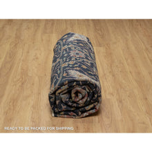 Load image into Gallery viewer, 9&#39;x12&#39;1&quot; Caviar Blue, Antiqued Fine Heriz Re-Creation with All Over Vines Design, Soft Pile, Hand Spun New Zealand Wool, Hand Knotted, Vegetable Dyes, Oriental Rug FWR549102