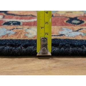 9'x12'1" Caviar Blue, Antiqued Fine Heriz Re-Creation with All Over Vines Design, Soft Pile, Hand Spun New Zealand Wool, Hand Knotted, Vegetable Dyes, Oriental Rug FWR549102