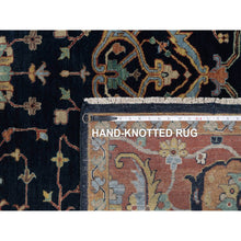 Load image into Gallery viewer, 9&#39;x12&#39;1&quot; Caviar Blue, Antiqued Fine Heriz Re-creation With All Over Vines Design, Soft Pile, Hand Spun New Zealand Wool, Hand Knotted, Vegetable Dyes, Oriental Rug FWR549102