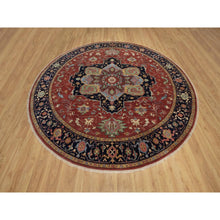 Load image into Gallery viewer, 10&#39;x10&#39; Barn Red, Antiqued Fine Heriz Re-Creation, Hand Knotted, Hand Spun New Zealand Wool, Soft Pile, Vegetable Dyes, Denser Weave, Round, Oriental Rug FWR549108