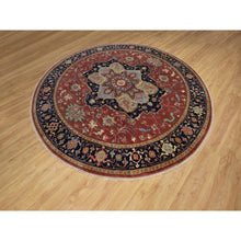 Load image into Gallery viewer, 10&#39;x10&#39; Barn Red, Antiqued Fine Heriz Re-Creation, Hand Knotted, Hand Spun New Zealand Wool, Soft Pile, Vegetable Dyes, Denser Weave, Round, Oriental Rug FWR549108
