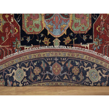 Load image into Gallery viewer, 10&#39;x10&#39; Barn Red, Antiqued Fine Heriz Re-creation, Hand Knotted, Hand Spun New Zealand Wool, Soft Pile, Vegetable Dyes, Denser Weave, Round, Oriental Rug FWR549108