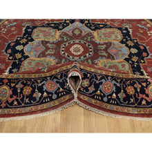Load image into Gallery viewer, 10&#39;x10&#39; Barn Red, Antiqued Fine Heriz Re-Creation, Hand Knotted, Hand Spun New Zealand Wool, Soft Pile, Vegetable Dyes, Denser Weave, Round, Oriental Rug FWR549108