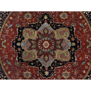 10'x10' Barn Red, Antiqued Fine Heriz Re-Creation, Hand Knotted, Hand Spun New Zealand Wool, Soft Pile, Vegetable Dyes, Denser Weave, Round, Oriental Rug FWR549108