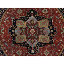 Load image into Gallery viewer, 10&#39;x10&#39; Barn Red, Antiqued Fine Heriz Re-creation, Hand Knotted, Hand Spun New Zealand Wool, Soft Pile, Vegetable Dyes, Denser Weave, Round, Oriental Rug FWR549108