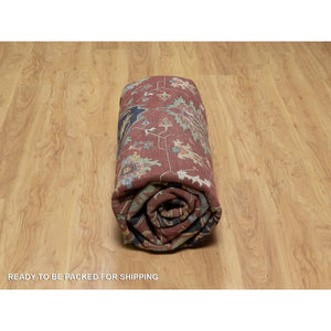 10'x10' Barn Red, Antiqued Fine Heriz Re-Creation, Hand Knotted, Hand Spun New Zealand Wool, Soft Pile, Vegetable Dyes, Denser Weave, Round, Oriental Rug FWR549108