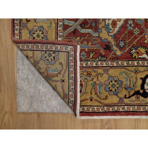 5'2"x7'2" Brick Red, Antiqued Fine Heriz Re-Creation with All Over Vines Design, Soft Pile, Hand Knotted, Hand Spun New Zealand Wool, Vegetable Dyes, Oriental Rug FWR549114